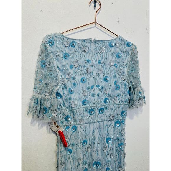 NWT MAC DUGGAL Powder Blue Embellished V-Neck Empire Waist Ruffle Hem Gown 6 - Picture 9 of 14